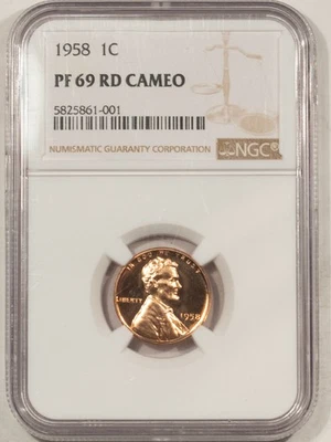 1958 PROOF LINCOLN CENT - NGC PF-69 RD CAMEO, TOUGH! - Image 1 of 3