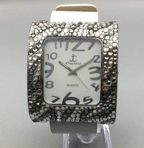 Jimmy Crystal NY Damenuhr 50mm Swarovski Kristall Lünette Leder neue Batterie - Bild 1 von 15