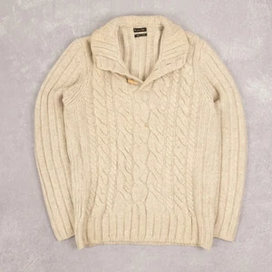 Vintage Pullover mit Zopfmuster S Wolle Made in Italy Damen Creme Knopf - Bild 1 von 9
