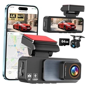 Dash Cam Front and Rear, 4K Dash Camera for Cars Built-in 5G WiFi & GPS, 3.2"  - Picture 1 of 8