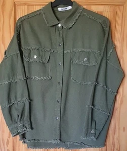 TU Jubylee Jacket Rock & Roll Khaki Oversize Distressed Frayed L27" Vgc - Picture 1 of 11