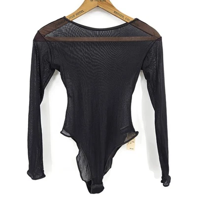 Vtg New Cosabella Black Sheer Bodysuit Womens L Long Sleeve Deadstock 90s - Image 1 of 4