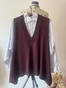 Eskandar Sleeveless A line V Neck Vest 100% silk in Plum One Size - Picture 1 of 12