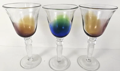 1 copas de vino/té estilo Turda azul cobalto y verde - ámbar y púrpura salpicaduras 8,5" T Foto 1 de 4