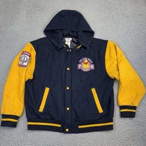 Vtg Disney Winnie The Pooh Varsity Jacket Blue Yellow Wool 100 Acre Wood - Large - Picture 1 of 13