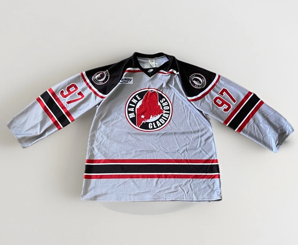 Camiseta deportiva de hockey Maine Gladiators #97 Cavers OT deportiva para hombre grande Foto 1 de 4