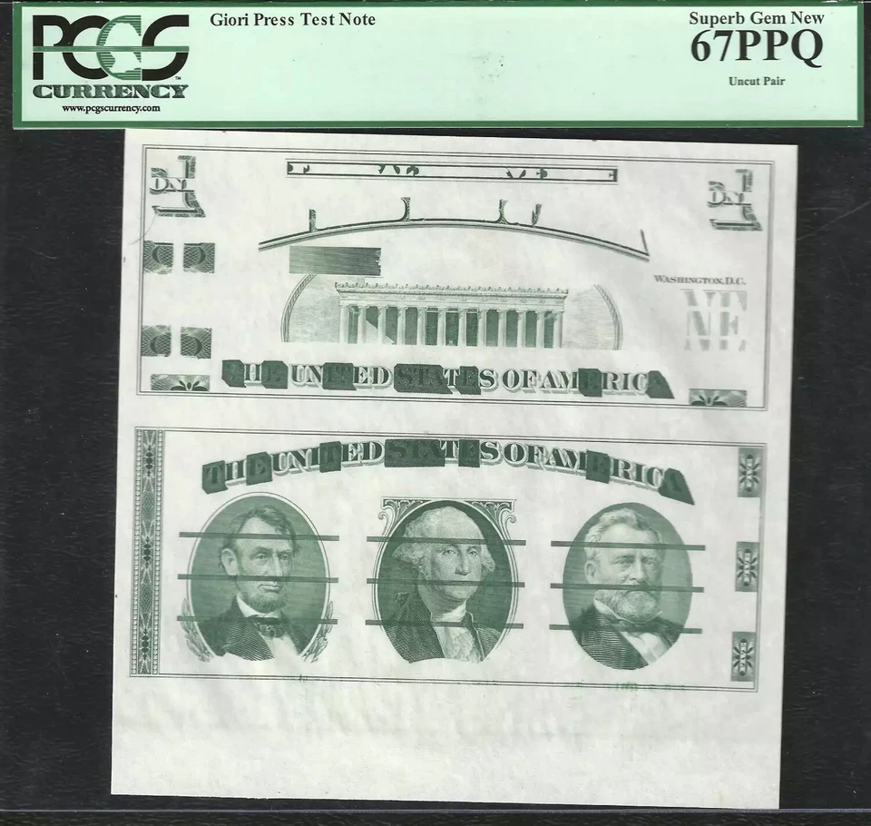 UNCUT PAIR: GIORI PRESS TEST NOTE Green Germany Test PCGS Superb Gem New 67 PPQ - Image 1 of 1