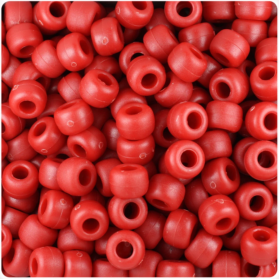 BeadTin Red Matte 9mm Barrel Pony Beads (500pcs) - Image 1 of 1
