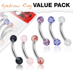Valeur Paquet De 6 Acrylique Paillettes Boules Acier Chirurgical Barre Sourcils - Picture 1 of 1