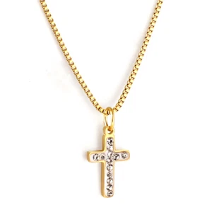 18k Gold Plated Zircon Studded Cross Necklace Pendant - Picture 1 of 5