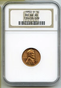 1950-D Lincoln Wheat Cent Penny NGC MS66 RD Certified - Denver Mint - G106 - Picture 1 of 2