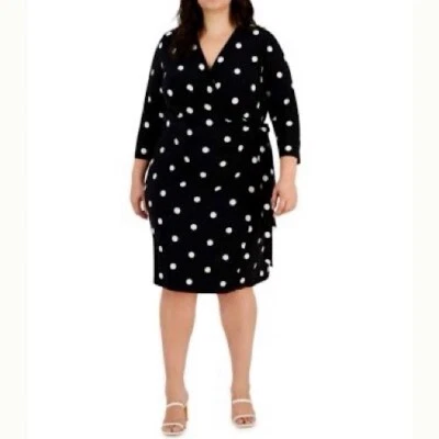 Anne Klein надежном Midi платье плюс размер 2 X в горошек классический черный белый - Изображение 1 из 4