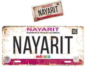 Set Nayarit Mexico Aluminum License Plate Placa 6" x12" and Sticker 2"x4" - Foto 1 di 3