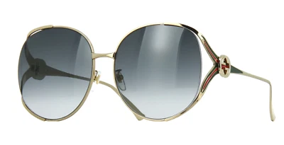 New GUCCI GG0225S 001 63mm Gold Web Oversized Sunglasses Italy - Image 1 of 4