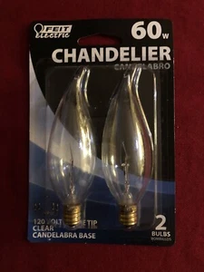 Feit Electric BP60CFC (2) PACK CHANDELIER LIGHT BULBS Lamp 60 Watt Flame Tip 60w - Picture 1 of 2