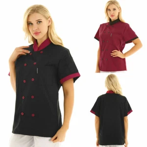 Unisex Chef Coat Double-Breast Short Sleeve Cook Jacket Kitchen Uniform Dress - Picture 1 of 140
