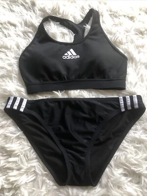 Adidas Bikini Traje de Baño Talla Grande Hipster Parte Inferior Talla Pequeña Top Negro y Blanco 2 piezas Foto 1 de 4
