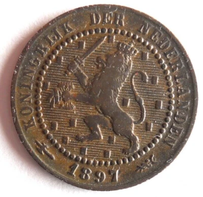 1897 NETHERLANDS CENT - High Grade Rare Coin - Vintage Bin #19 - Image 1 of 2