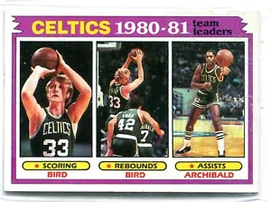 1981-82 Topps Larry Bird Nate Archibald Boston Celtics Team Leaders Card #45 HOF - Foto 1 di 2