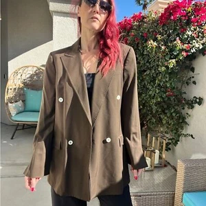 Vintage Carolina Herrera Brown Wool Oversized Blazer Size 16 - Picture 1 of 7