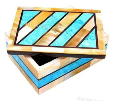 Marble Inlay Jewelry Box Gems Stone inlaid Trinket Box Multi Use Box Gif for Her - Image 1 of 4