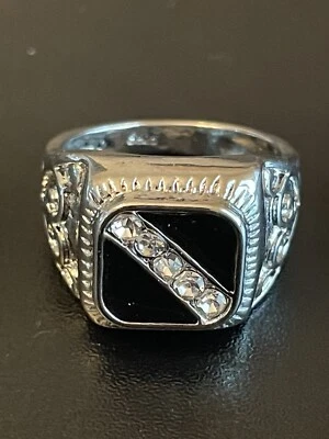 Кольцо мужское женское посеребренное с черным обсидиановым камнем фианитом S925 размер 8 - Изображение 1 из 4