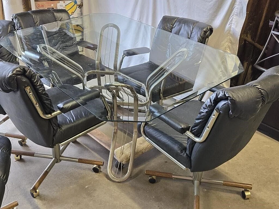 Juego de comedor moderno Mid-Century MCM Douglas Chromecraft | 6 sillas y vidrio cromado  Foto 1 de 4