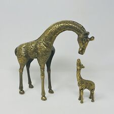 Brass Giraffe Mother Baby Figurines Statue Sculpture Set Of 2 Africa Vintage