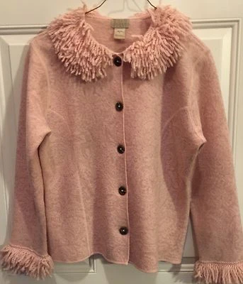 Sigrid Olsen женщин кардиган свитер пряжи бахрома на воротник/манжеты домашнего животного S шерсти - Изображение 1 из 4