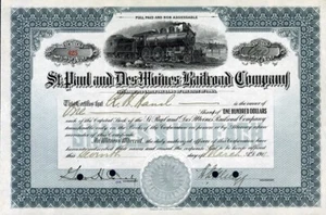 1911 St Paul & Des Moines RR Stock Certificate - Picture 1 of 1