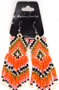Boho earrings white black white gold orange Seed Bead Fringe Tassel new - Picture 1 of 1