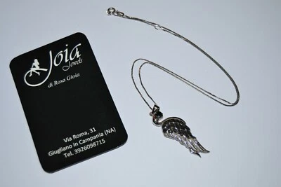 Collana Ciondolo Ala Catenina Argento 925 Zirconi Neri Incastonati Made in Italy - Immagine 1 di 3