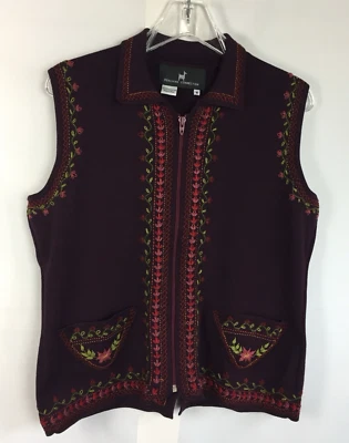 Chaleco Suéter Peruvian Connection M 100% Algodón Pima Floral Cottagecore Cremallera Foto 1 de 4