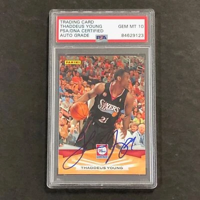 2009-10 Panini #39 Thaddeus Young Signed Card AUTO 10 PSA Slabbed 76ers - Изображение 1 из 2