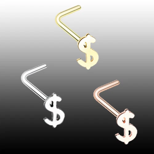 Dollar Money Sign L-Shape Nose Ring Rose Gold Silver Cash Body Jewelry Bone Sexy - Image 1 of 1