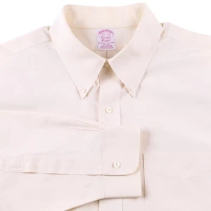 Camisa de vestir de algodón Supima amarilla crema lisa sin hierro 17,5-37 de Brooks Brothers - Imagen 1 de 8