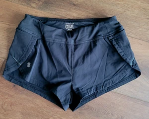 Athleta Girl Shorts M 8/10 Built In Brief 3 Pocket Black Active Athletic Running - Picture 1 of 16
