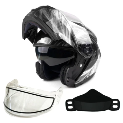Nuevo Casco Modular Moto de Nieve Eléctrico O Doble Escudo Negro Blanco Adulto  Foto 1 de 4