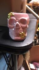 Ceramic Skull Tea Light Candle Holder with gold spider. Pink or Black