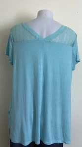 Women's T-Shirt size XXL Blue Green Lace One Pocket NWOT - Picture 1 of 8
