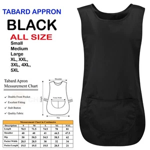 Black Tabard Tabbard Apron Pockets Work Wear Kitchen Cleaning BBQ Laundry Unisex - Picture 1 of 17
