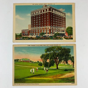 2 VTG Roanoke, VA Postcards: Hotel Patrick Henry & Country Club Golf Course - Picture 1 of 5