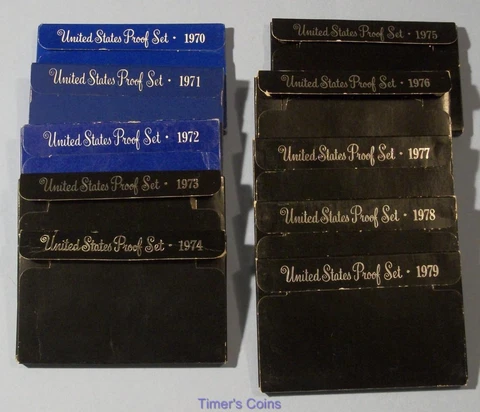 1970 Through 1979 PROOF sets - Lot of 10 Sets Cover