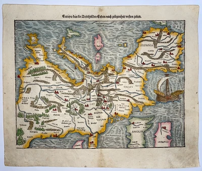 EUROPE 1578 SEBASTIAN MUNSTER UNUSUAL LARGE ANTIQUE MAP 16TH CENTURY - Image 1 of 4