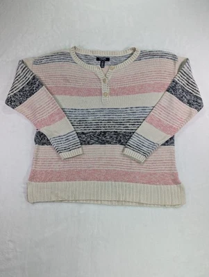 Suéter Henley Chaps Talla Mediana Lino/Algodón con Rayas Rosa, Azul, Crema Foto 1 de 4