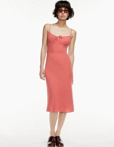 WILFRED Dress Womens Size 0 Coral  Tie Front Sleeveless Empire Waist BELLOW Midi - Picture 1 of 19