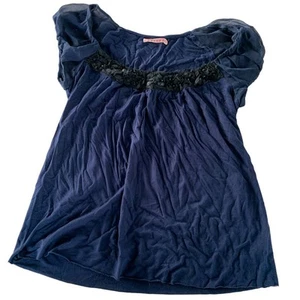 Velvet Top Womens Small Navy Blue Beaded Lace Blouse Anthropologie - Picture 1 of 6