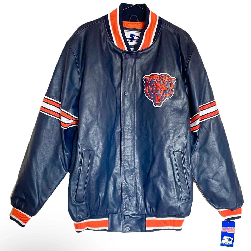 Starter Chicago Bears Leather Jacket Size Large