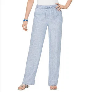 Talbots 14P Linen Pull On Pants Wide Leg Pockets Drawstring Waist - Picture 1 of 12
