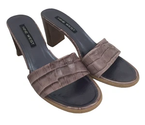 Nine West Women's Slider Sandals Size 6 Mauve Leather Upper Block Heel Used F1 - Picture 1 of 11